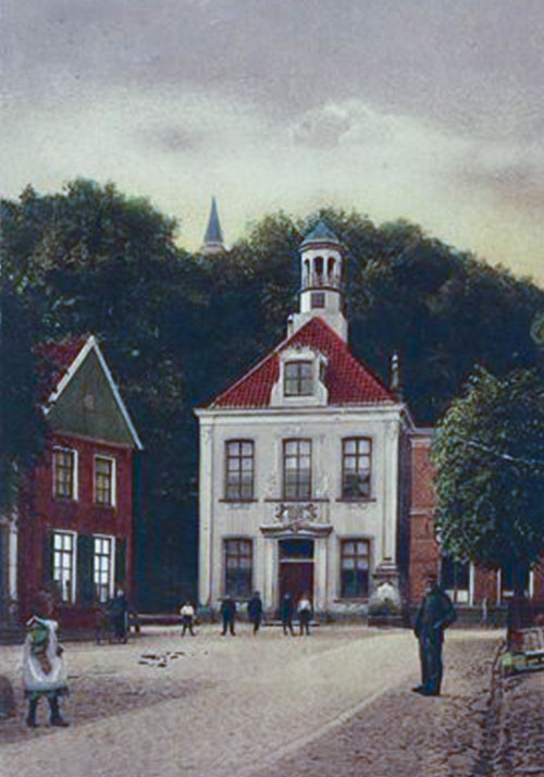 Oude prent van stadhuis in Ootmarsum